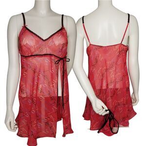 Secret‎ Treasures Red Black Trim Sheer Lingerie Camisole Women's 2 Piece …